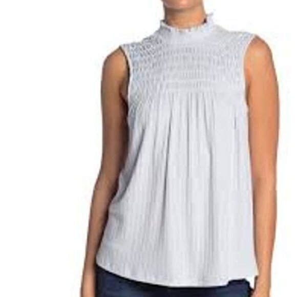 Pleione Textured Mock Neck Smocked Sleeveless‎ Top Light Blue Womens Size XS - Picture 1 of 6